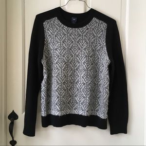 GAP Black & White Crew Neck Cotton-Blend Sweater - Jacquard Print - XL
